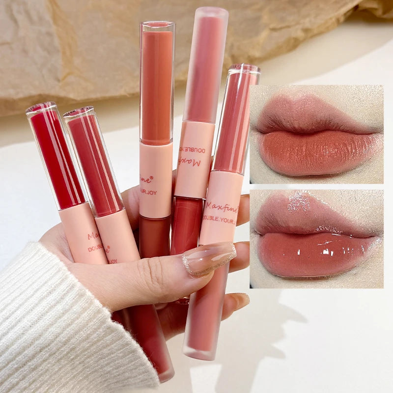Double-Ended Lip Glaze Gloss And Matte Long-Wear Color