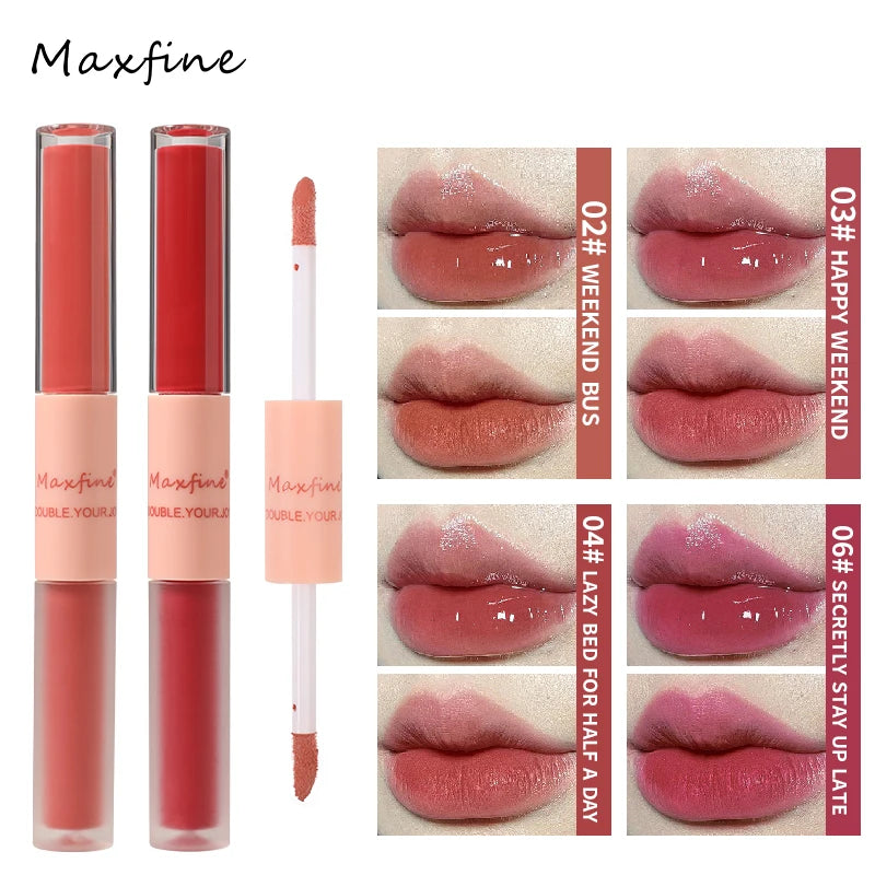Double-Ended Lip Glaze Gloss And Matte Long-Wear Color